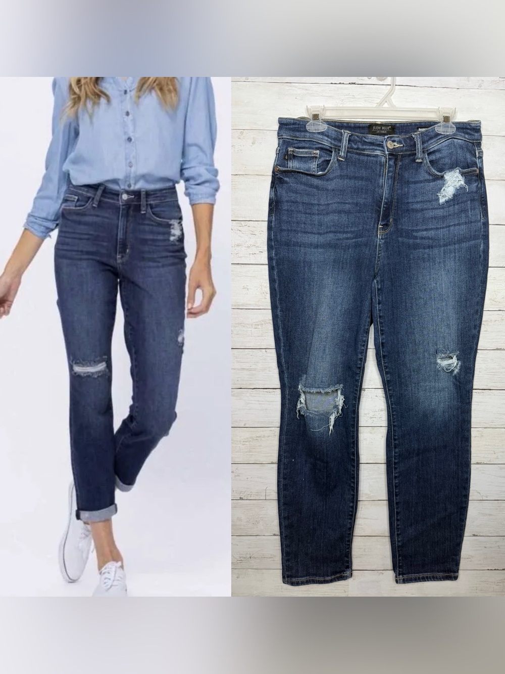 Judy Blue Boyfriend Jeans Size 11/30 Distressed Dark Wash